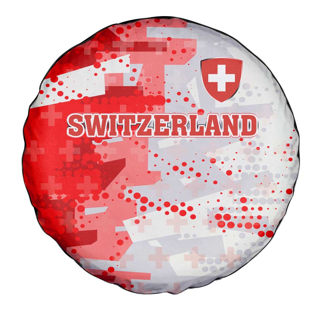 Switzerland Flag Spare Tire Cover with Camo Red White Sportswear with Swiss Cross Shield TS04