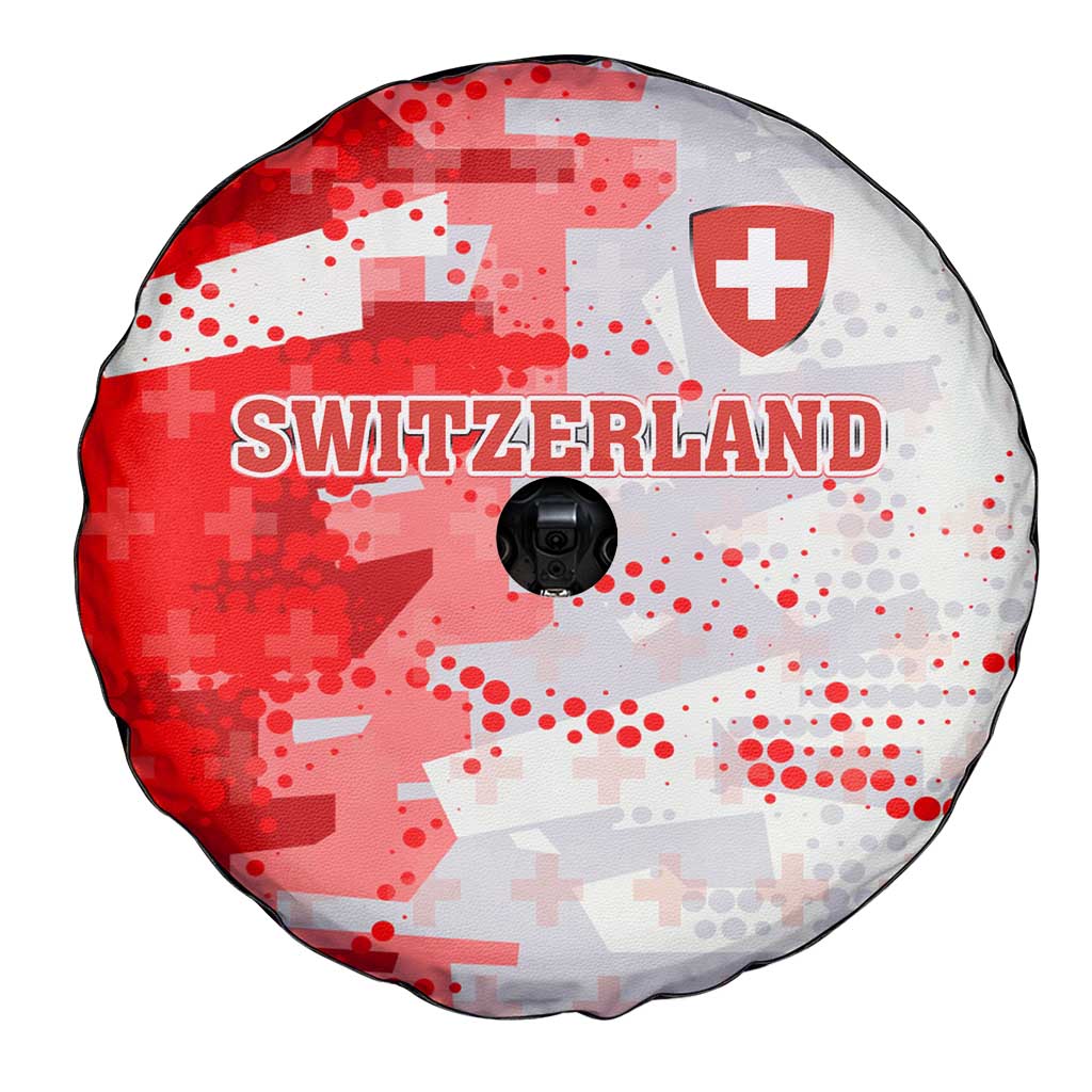 Switzerland Flag Spare Tire Cover with Camo Red White Sportswear with Swiss Cross Shield TS04