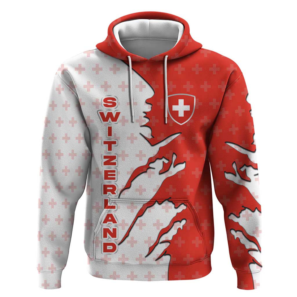 Switzerland Map Scratch Claw Swiss Flag Hoodie with Vertical Text TS04