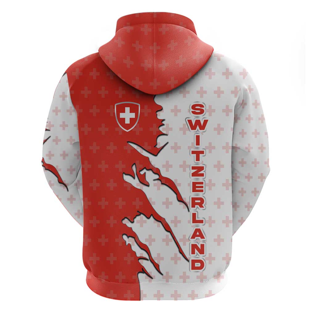 Switzerland Map Scratch Claw Swiss Flag Hoodie with Vertical Text TS04