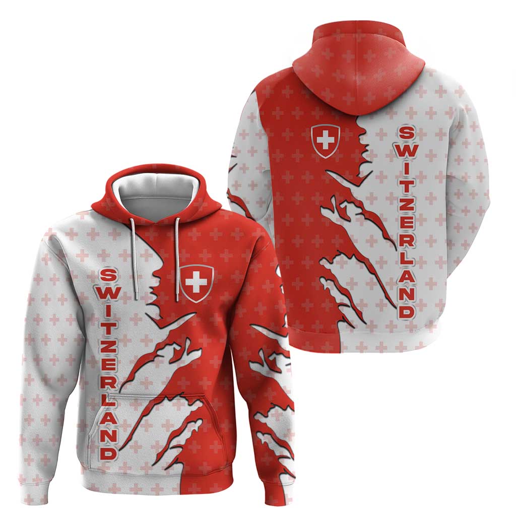 Switzerland Map Scratch Claw Swiss Flag Hoodie with Vertical Text TS04