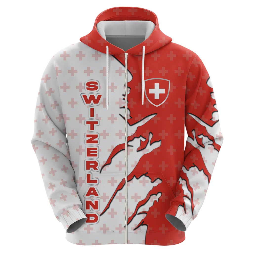 Switzerland Map Scratch Claw Swiss Flag Hoodie with Vertical Text TS04