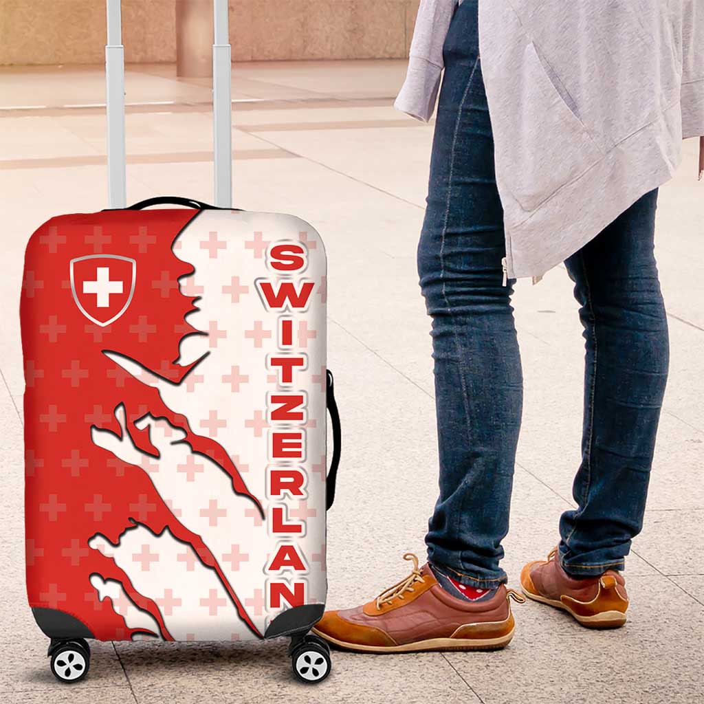 Switzerland Map Scratch Claw Swiss Flag Luggage Cover with Vertical Text TS04