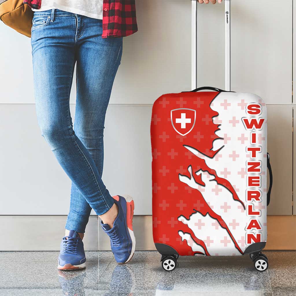 Switzerland Map Scratch Claw Swiss Flag Luggage Cover with Vertical Text TS04