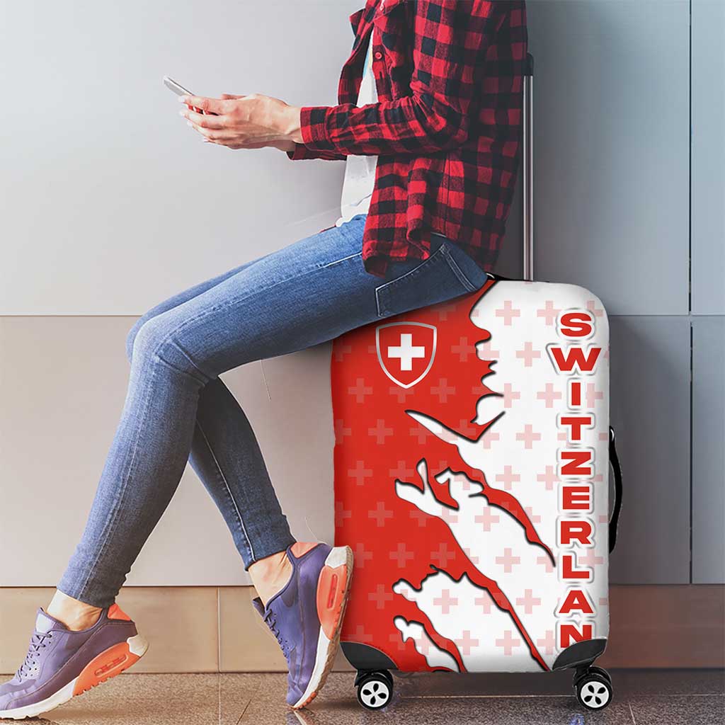 Switzerland Map Scratch Claw Swiss Flag Luggage Cover with Vertical Text TS04