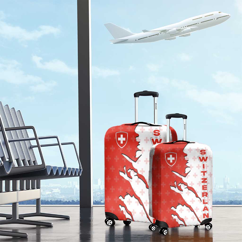 Switzerland Map Scratch Claw Swiss Flag Luggage Cover with Vertical Text TS04