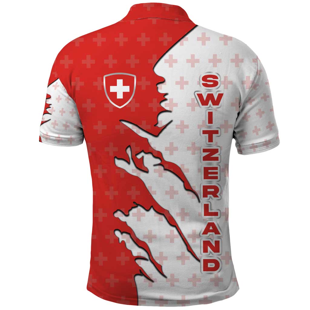 Switzerland Map Scratch Claw Swiss Flag Polo Shirt with Vertical Text TS04