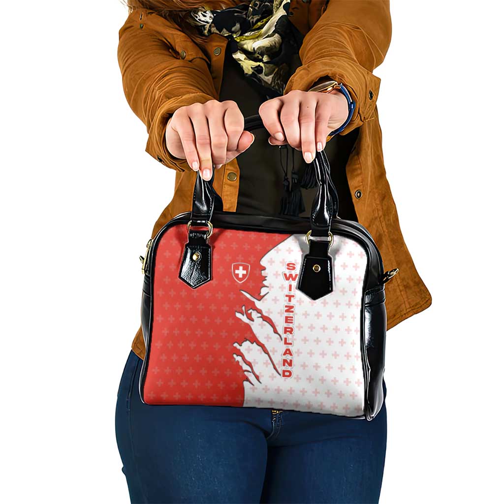 Switzerland Map Scratch Claw Swiss Flag Shoulder Handbag with Vertical Text TS04