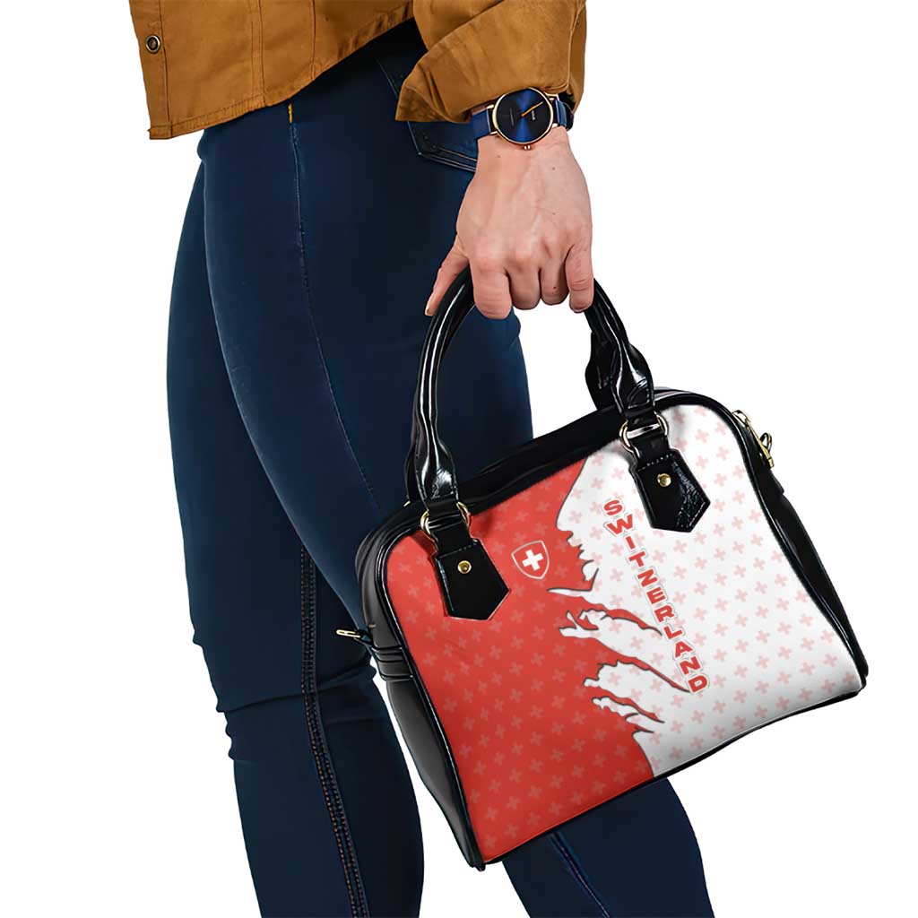 Switzerland Map Scratch Claw Swiss Flag Shoulder Handbag with Vertical Text TS04
