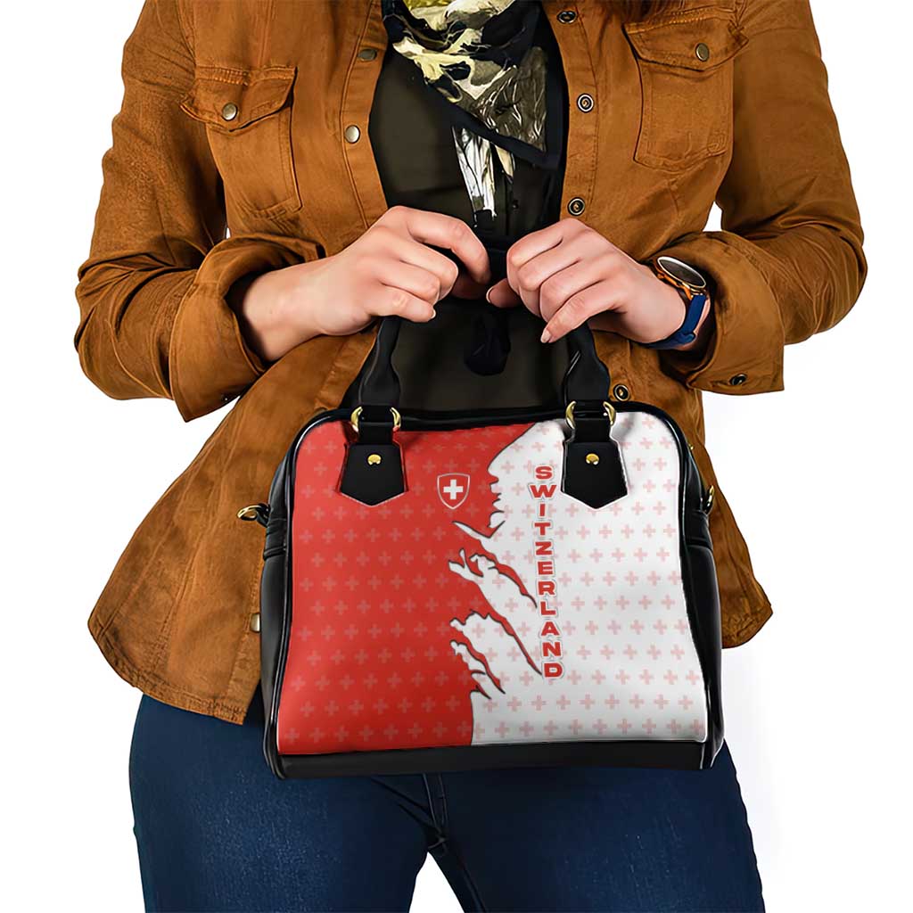 Switzerland Map Scratch Claw Swiss Flag Shoulder Handbag with Vertical Text TS04