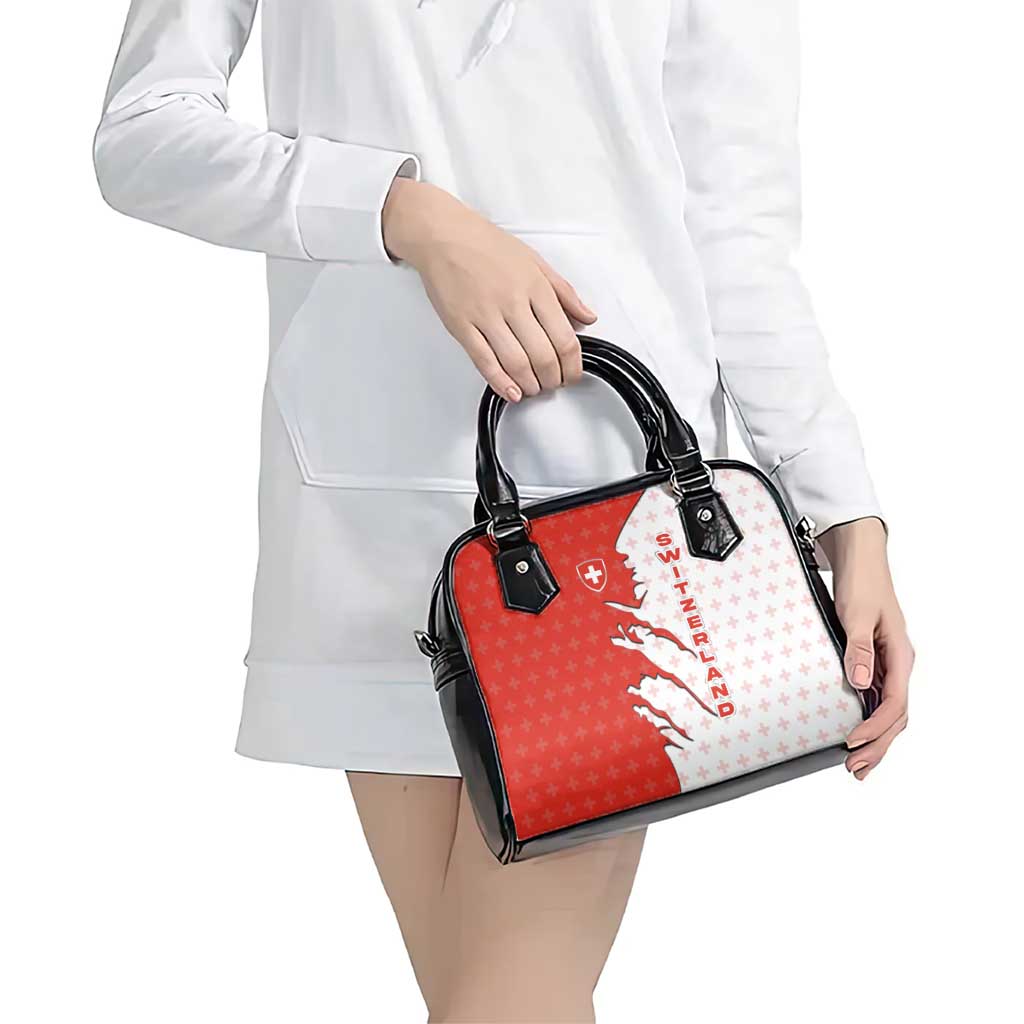 Switzerland Map Scratch Claw Swiss Flag Shoulder Handbag with Vertical Text TS04