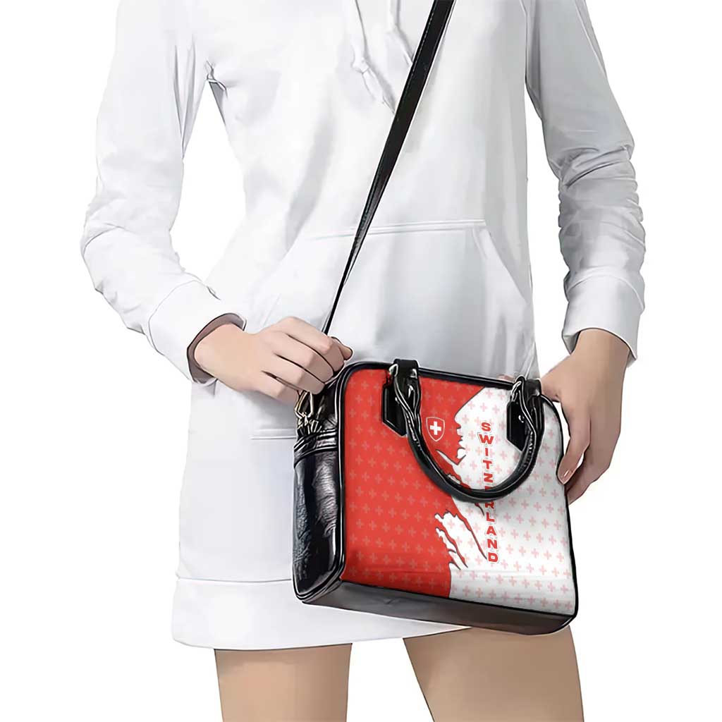 Switzerland Map Scratch Claw Swiss Flag Shoulder Handbag with Vertical Text TS04