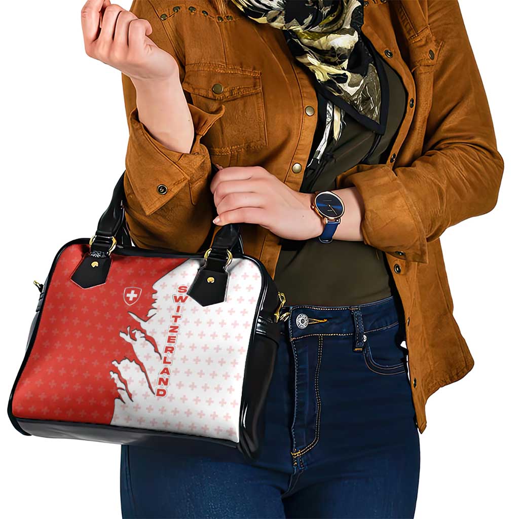 Switzerland Map Scratch Claw Swiss Flag Shoulder Handbag with Vertical Text TS04