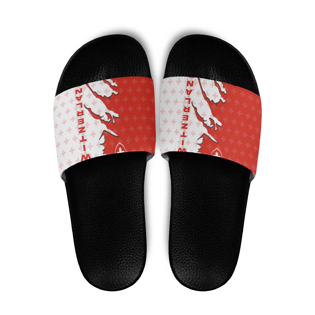 Switzerland Map Scratch Claw Swiss Flag Slide Sandals with Vertical Text TS04