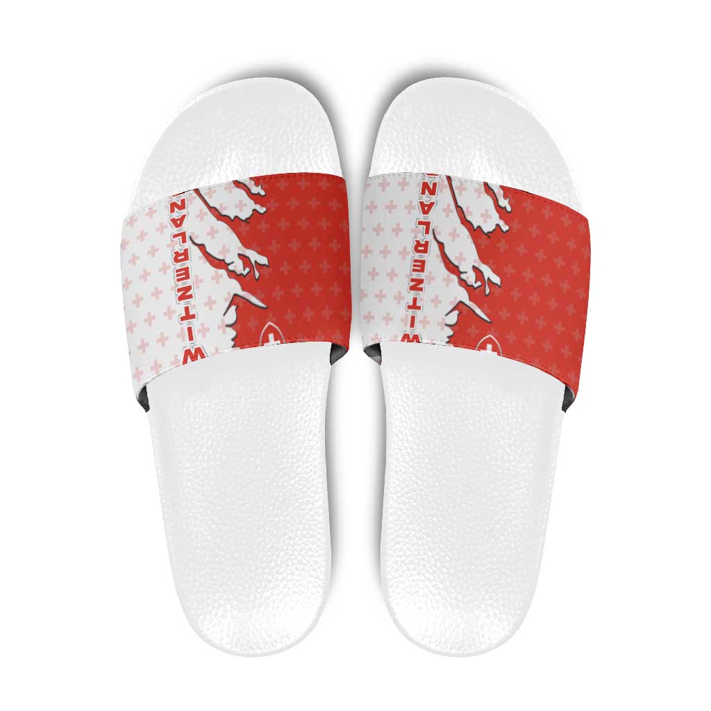 Switzerland Map Scratch Claw Swiss Flag Slide Sandals with Vertical Text TS04
