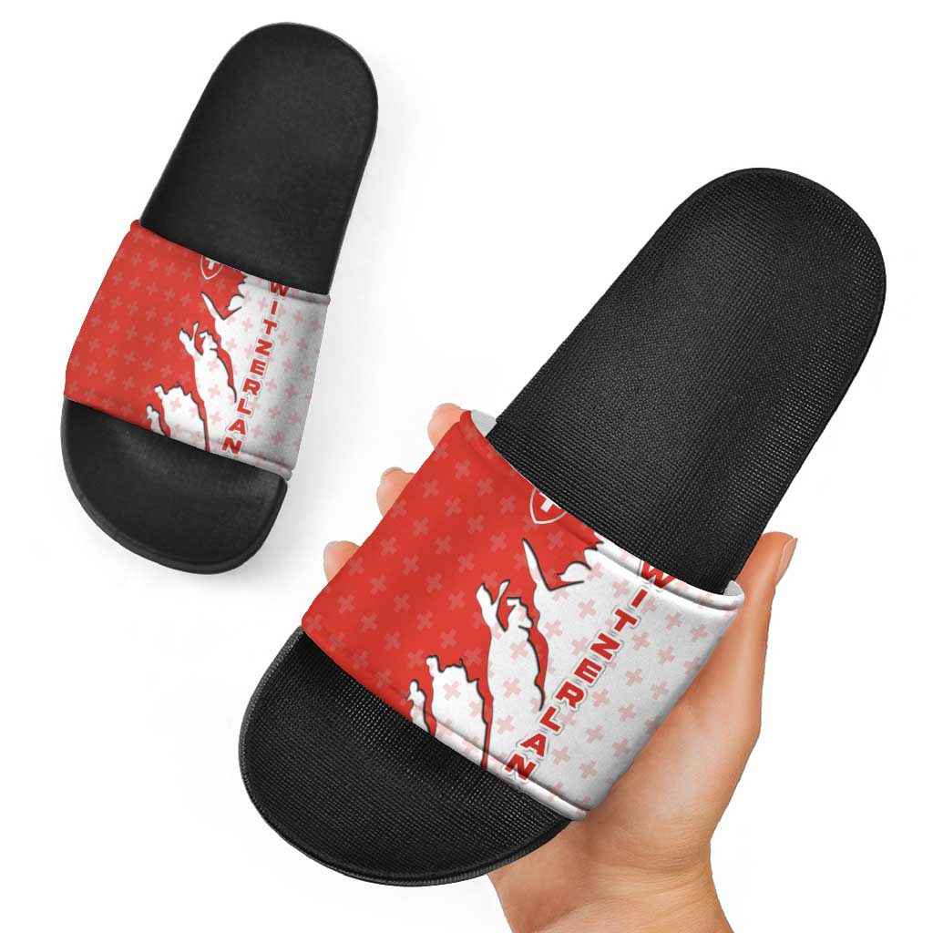 Switzerland Map Scratch Claw Swiss Flag Slide Sandals with Vertical Text TS04