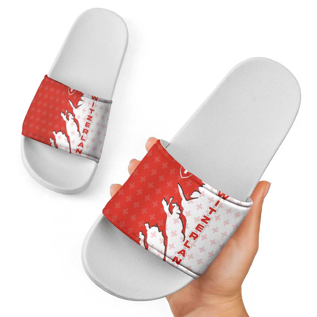 Switzerland Map Scratch Claw Swiss Flag Slide Sandals with Vertical Text TS04