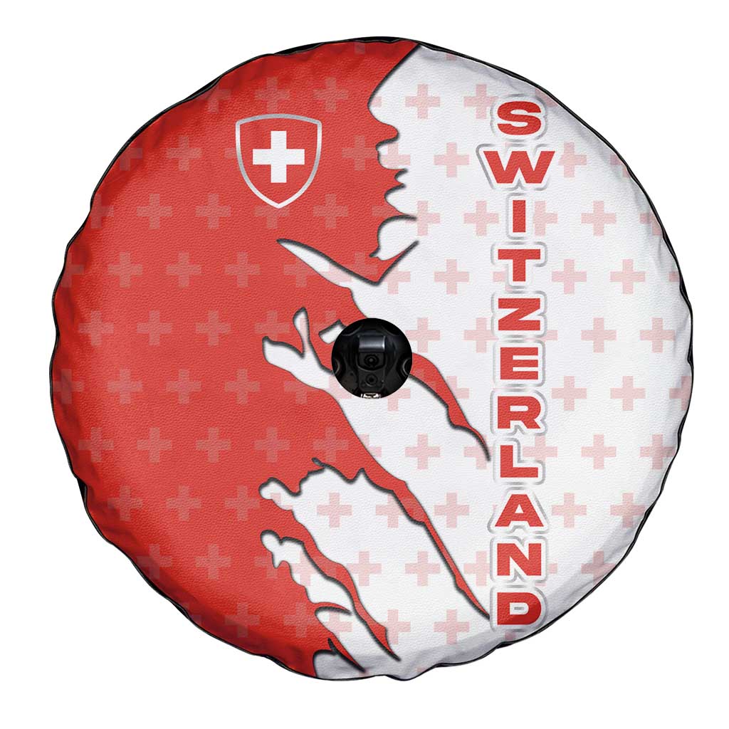 Switzerland Map Scratch Claw Swiss Flag Spare Tire Cover with Vertical Text TS04
