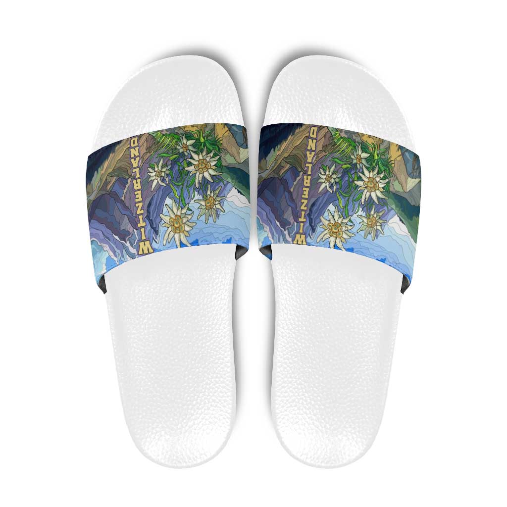 Edelweiss Flower Switzerland Mountain Slide Sandals TS04