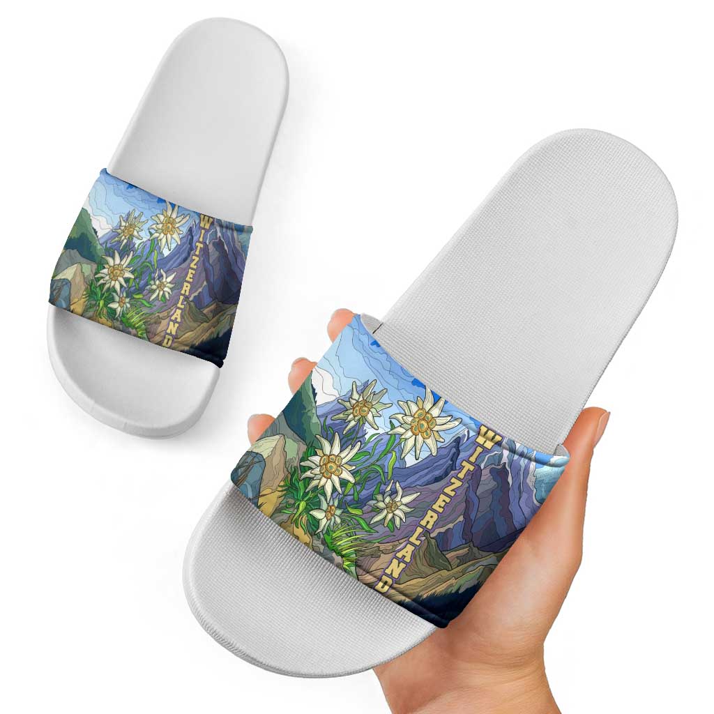 Edelweiss Flower Switzerland Mountain Slide Sandals TS04
