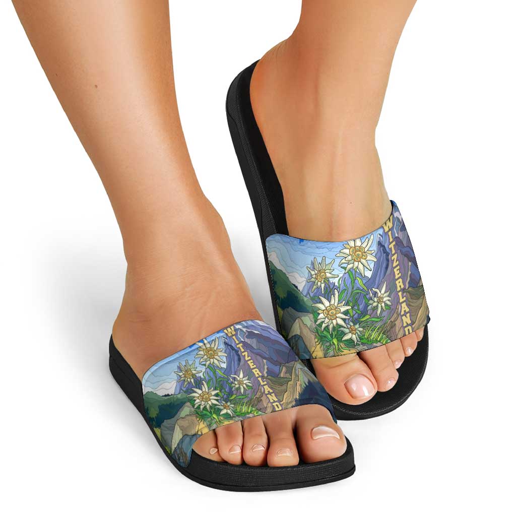 Edelweiss Flower Switzerland Mountain Slide Sandals TS04