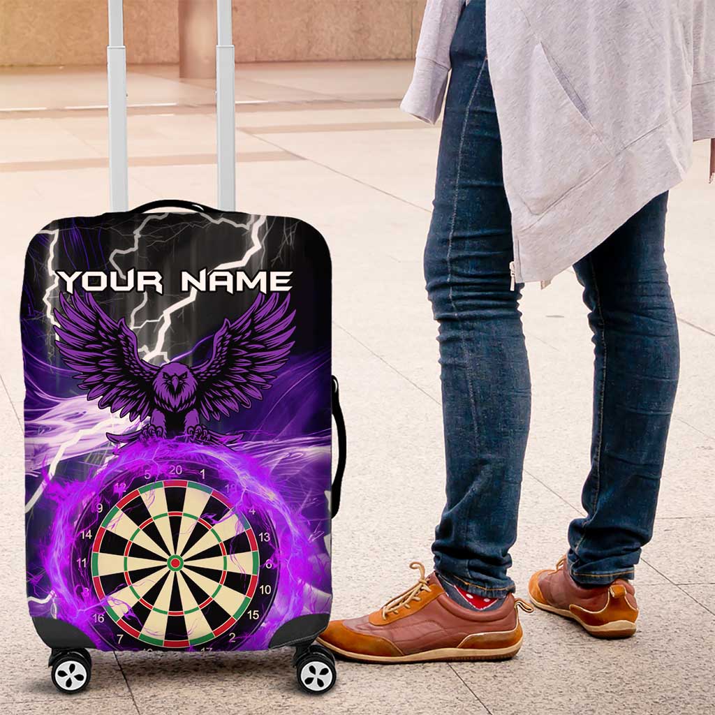 Personalized Purple Lightning Darts Board Luggage Cover with Owl Graphic TS04