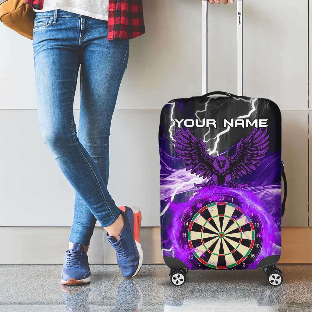 Personalized Purple Lightning Darts Board Luggage Cover with Owl Graphic TS04