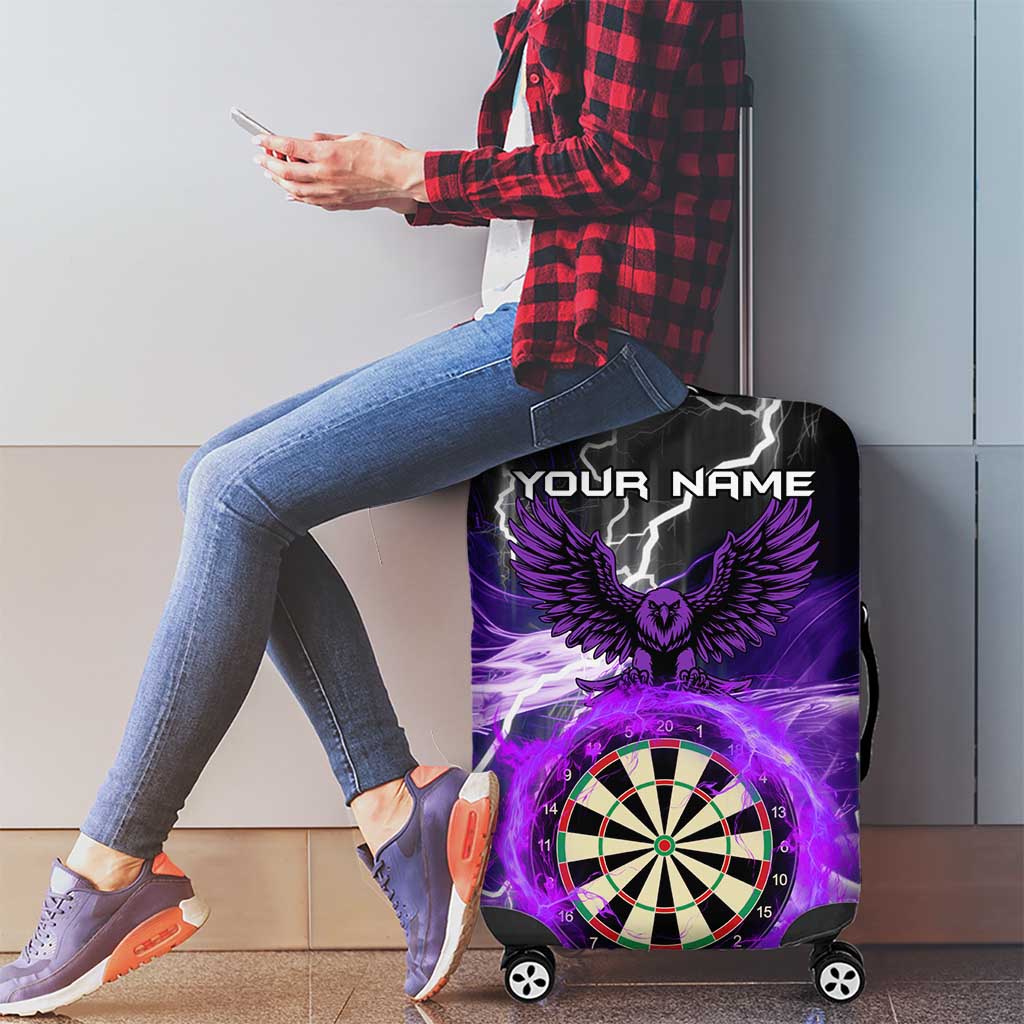 Personalized Purple Lightning Darts Board Luggage Cover with Owl Graphic TS04