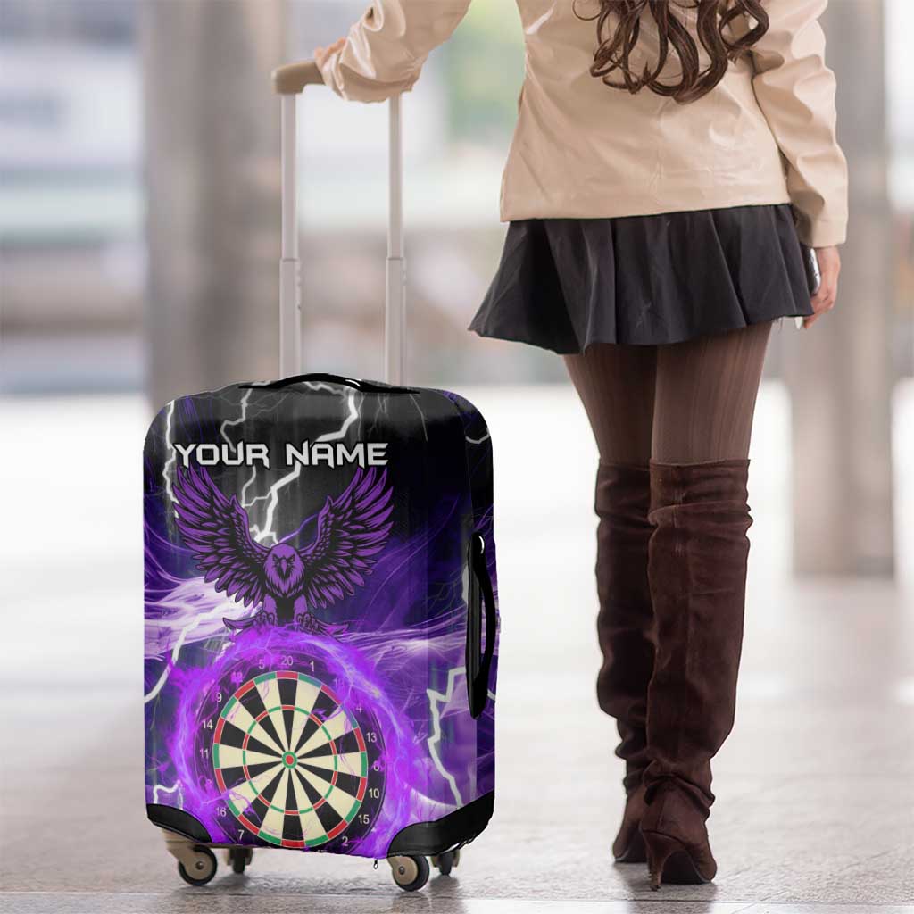 Personalized Purple Lightning Darts Board Luggage Cover with Owl Graphic TS04