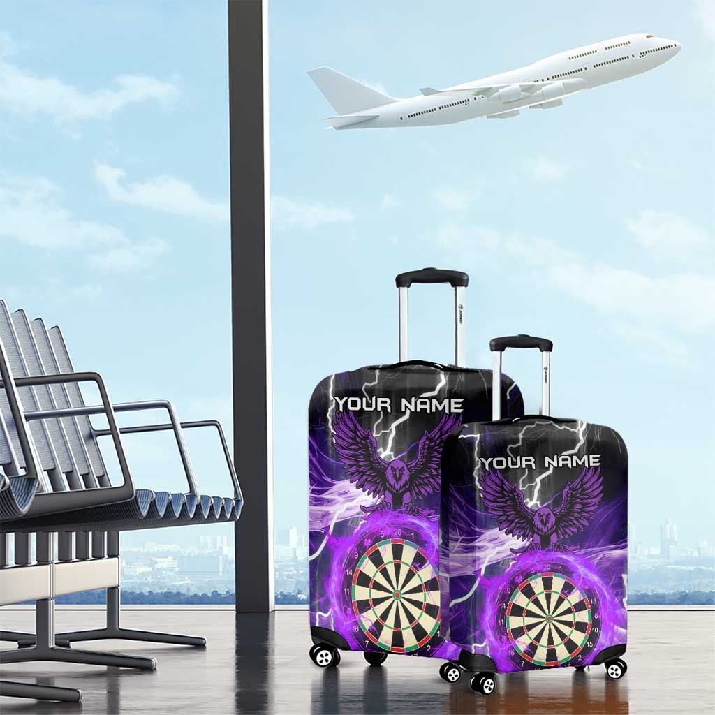 Personalized Purple Lightning Darts Board Luggage Cover with Owl Graphic TS04