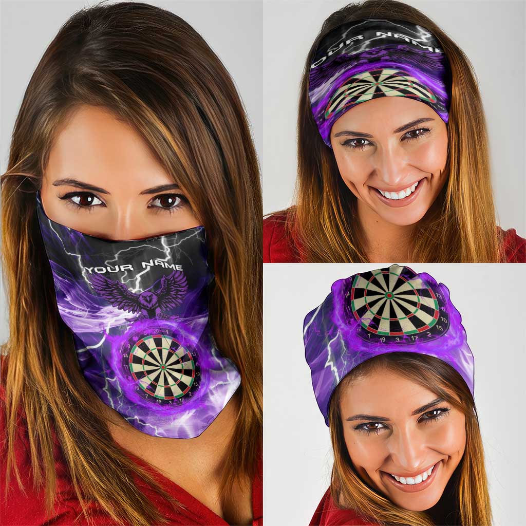 Personalized Purple Lightning Darts Board Neck Gaiter with Owl Graphic TS04