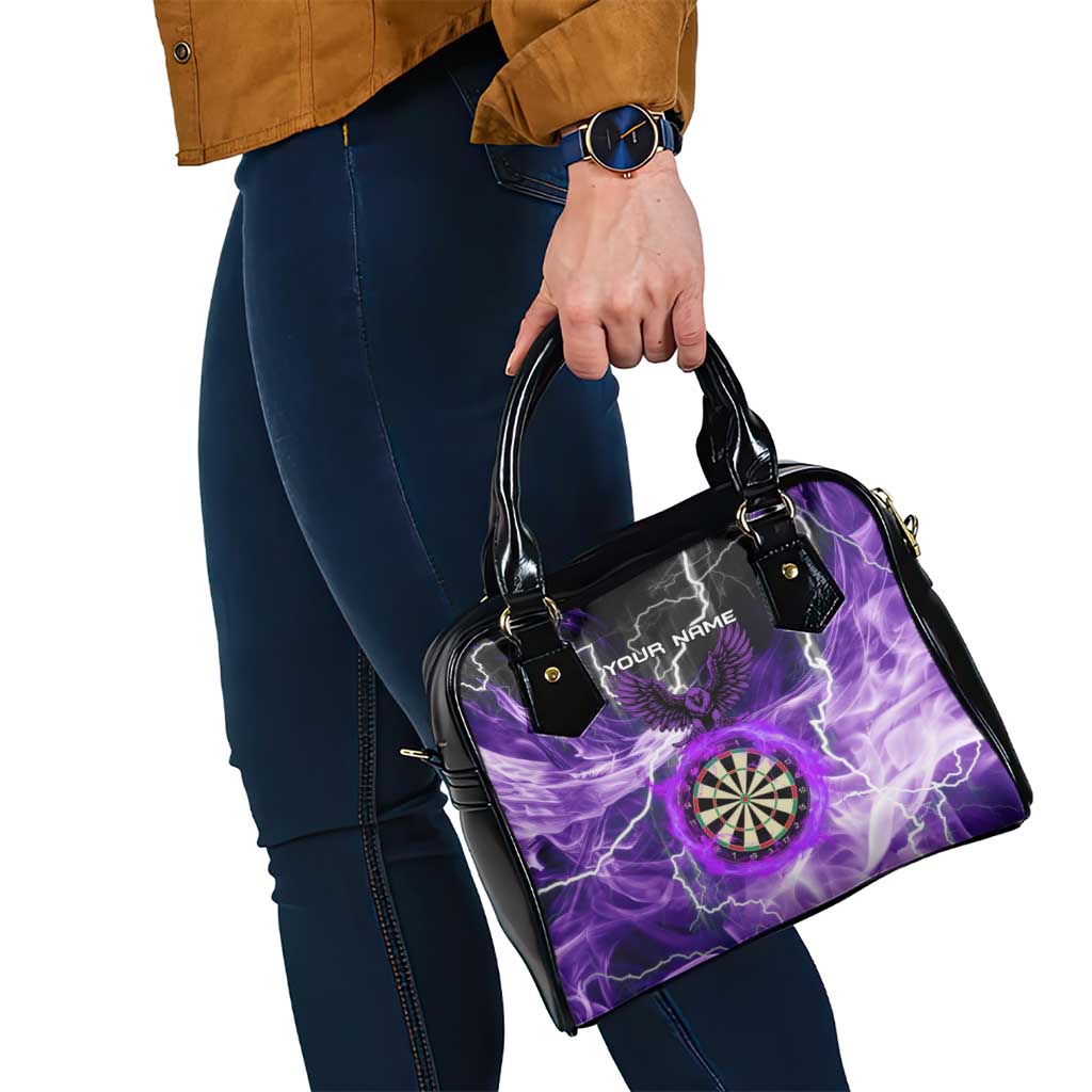 Personalized Purple Lightning Darts Board Shoulder Handbag with Owl Graphic TS04