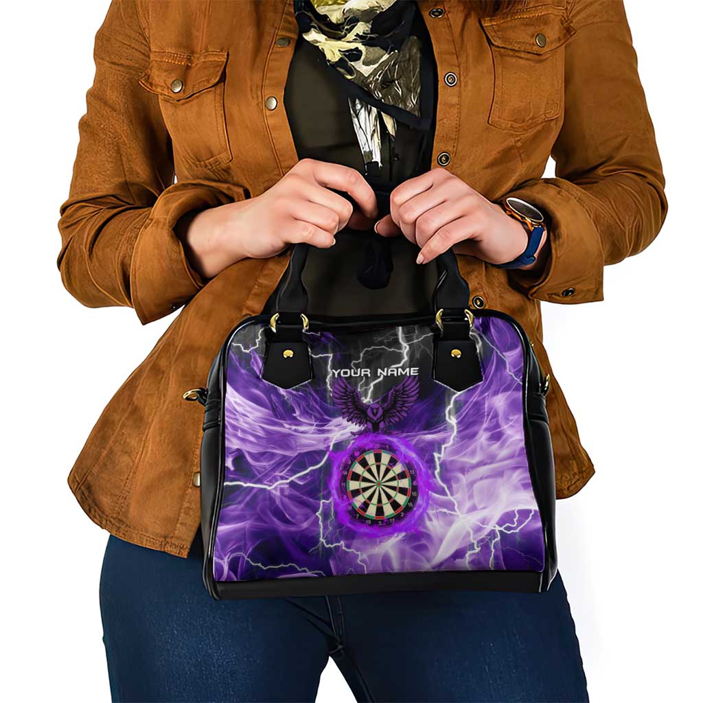Personalized Purple Lightning Darts Board Shoulder Handbag with Owl Graphic TS04