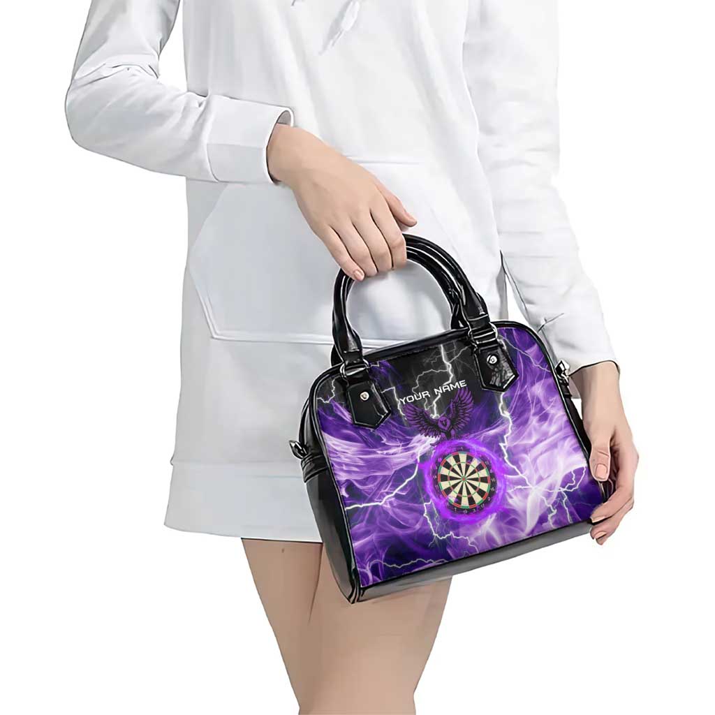 Personalized Purple Lightning Darts Board Shoulder Handbag with Owl Graphic TS04
