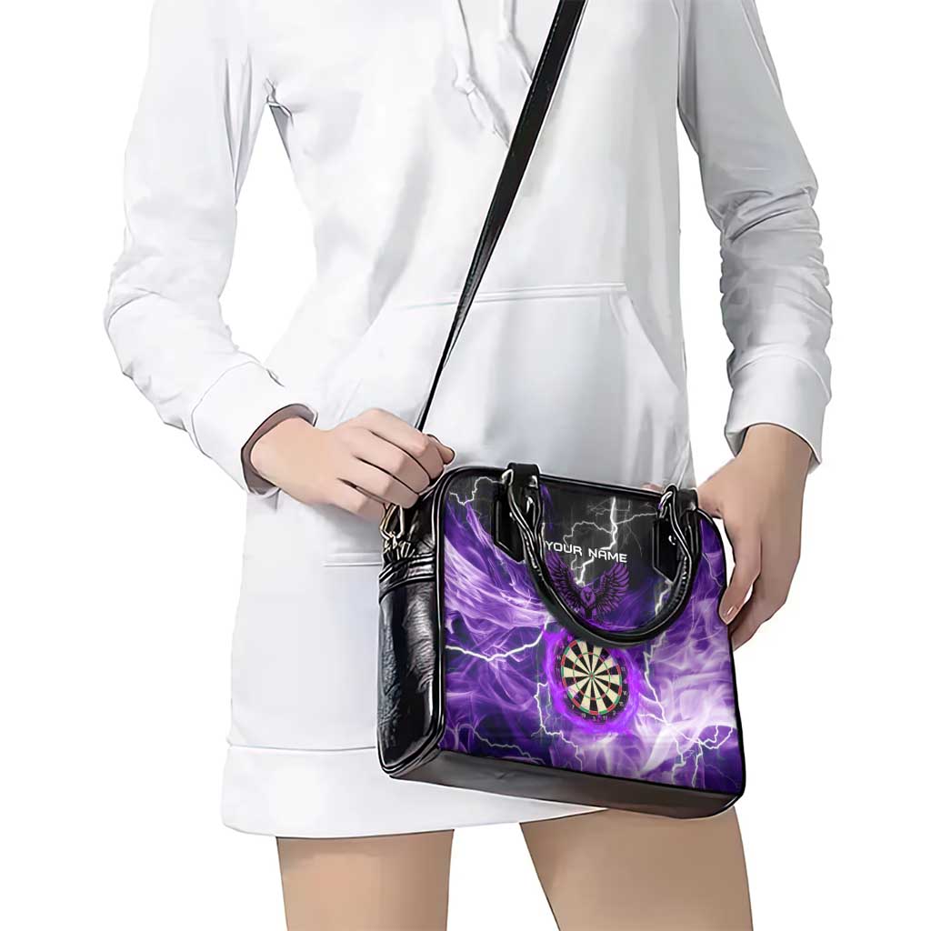 Personalized Purple Lightning Darts Board Shoulder Handbag with Owl Graphic TS04