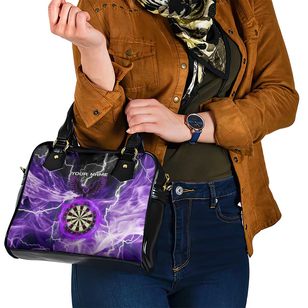 Personalized Purple Lightning Darts Board Shoulder Handbag with Owl Graphic TS04