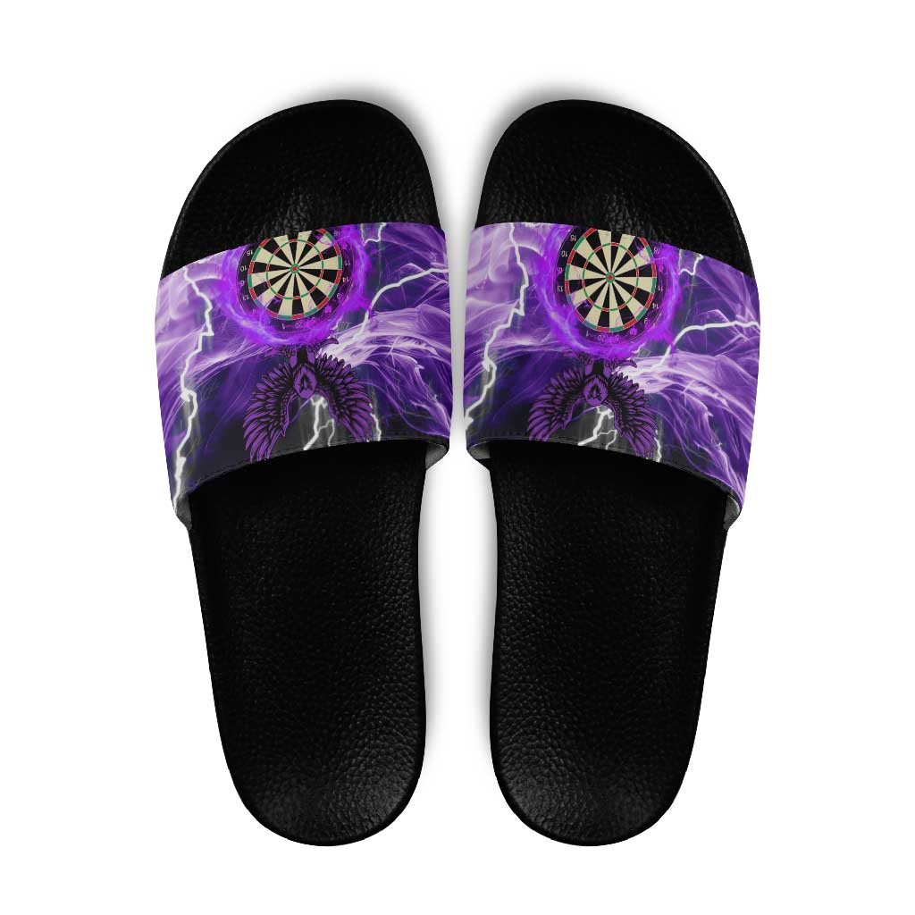 Personalized Purple Lightning Darts Board Slide Sandals with Owl Graphic TS04