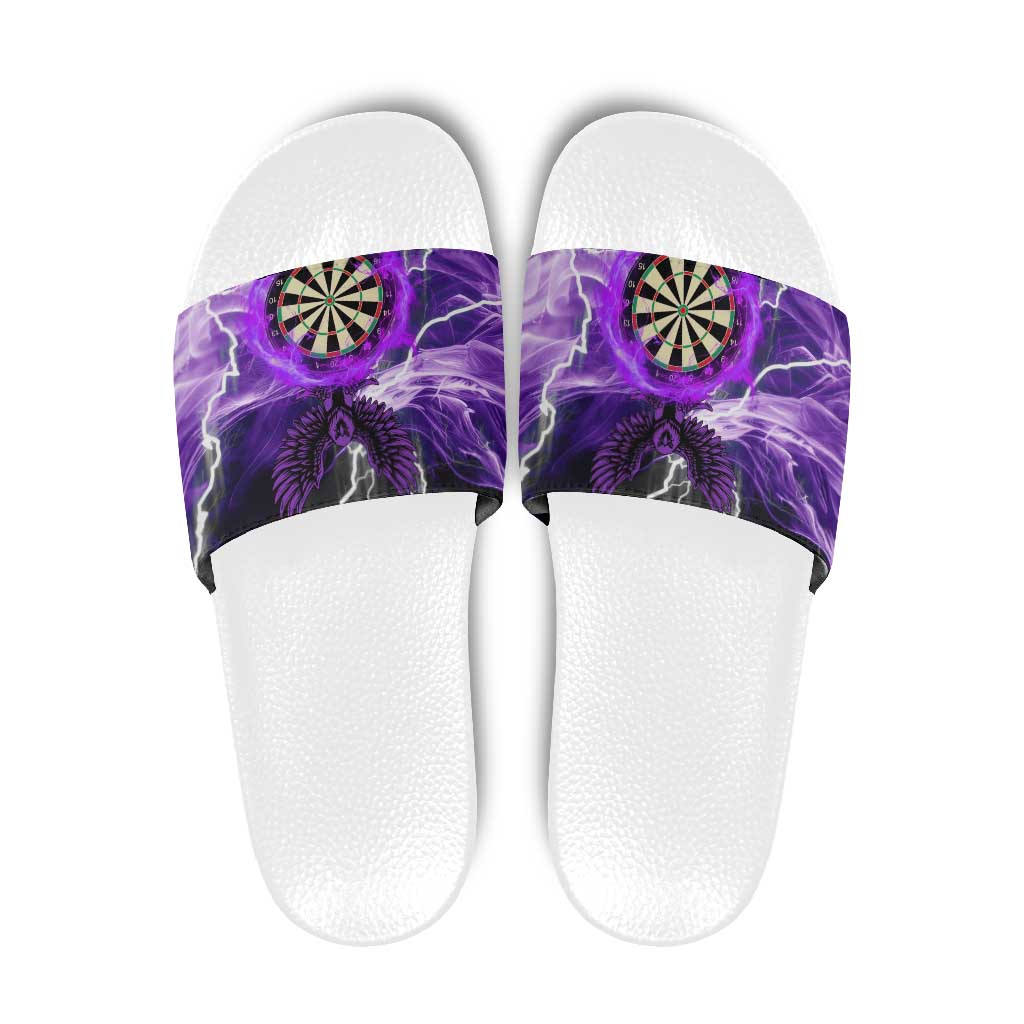 Personalized Purple Lightning Darts Board Slide Sandals with Owl Graphic TS04