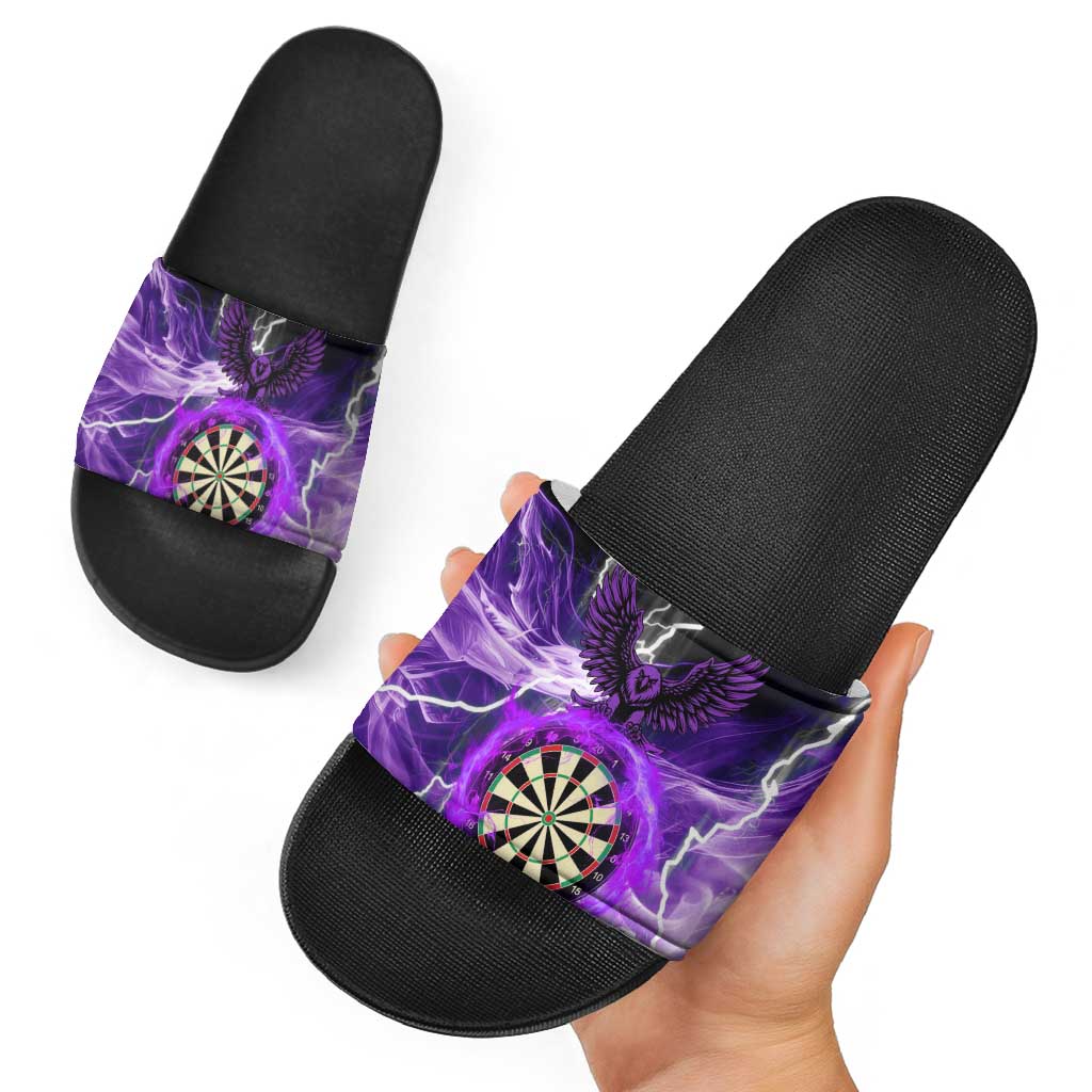 Personalized Purple Lightning Darts Board Slide Sandals with Owl Graphic TS04