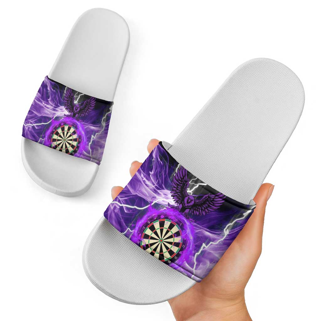 Personalized Purple Lightning Darts Board Slide Sandals with Owl Graphic TS04