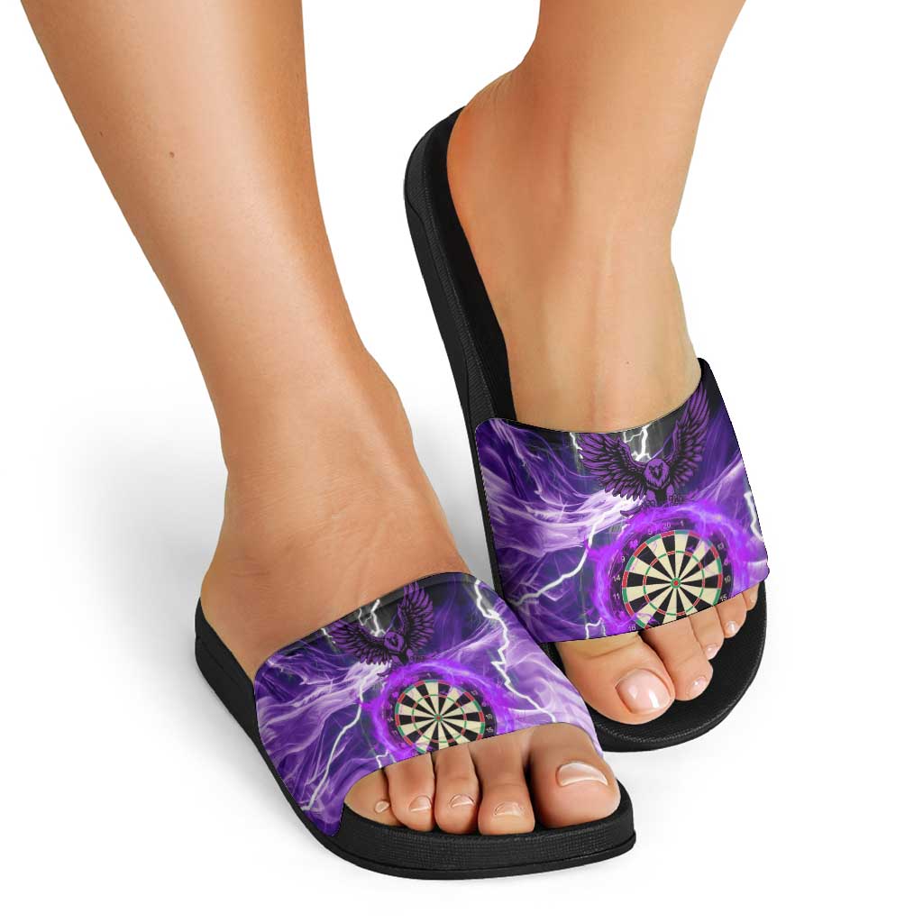 Personalized Purple Lightning Darts Board Slide Sandals with Owl Graphic TS04