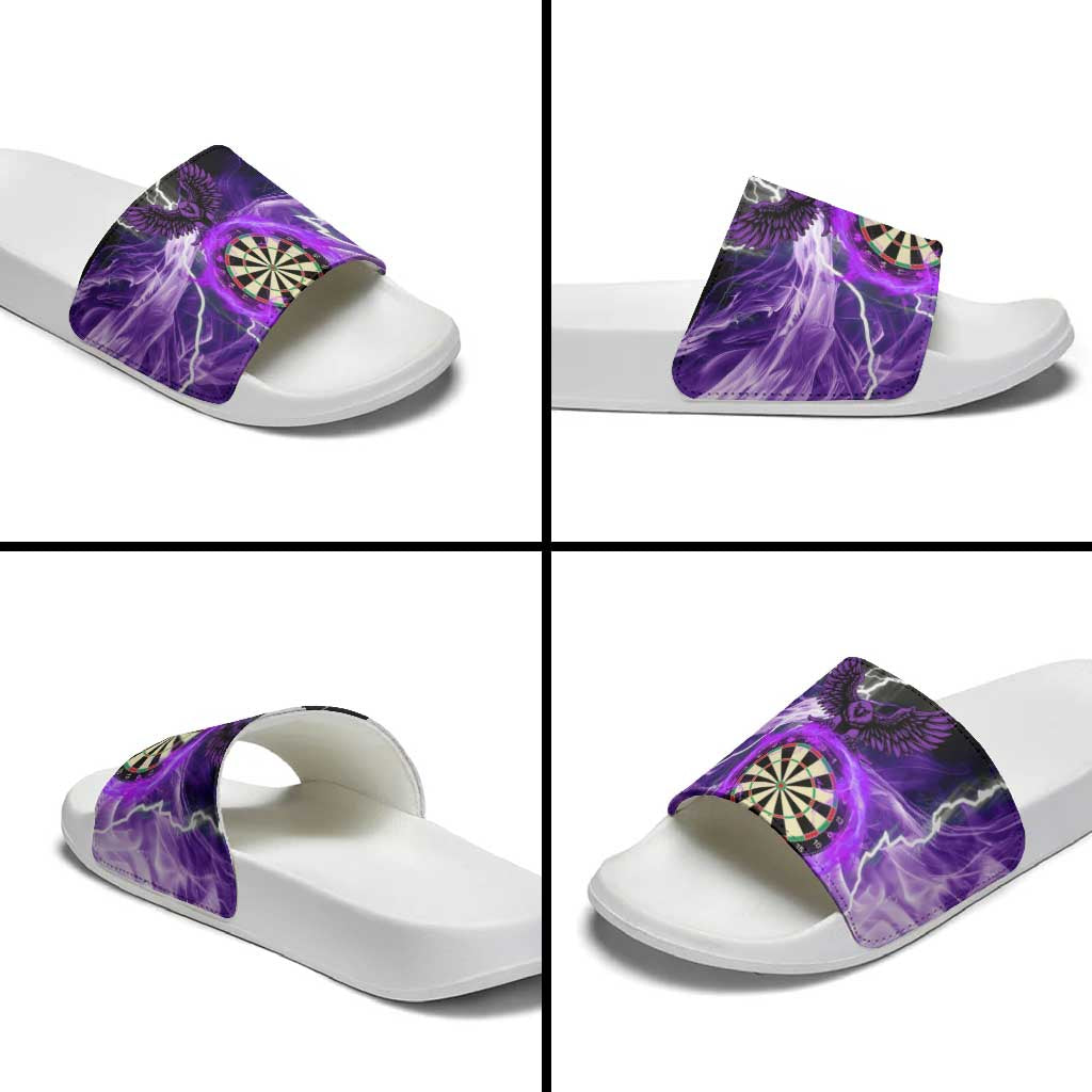 Personalized Purple Lightning Darts Board Slide Sandals with Owl Graphic TS04