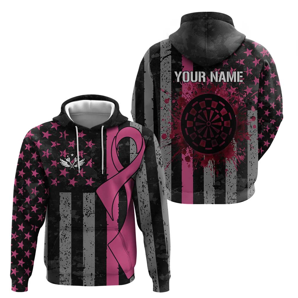 Personalized Pink Ribbon and American Flag Darts Hoodie TS04