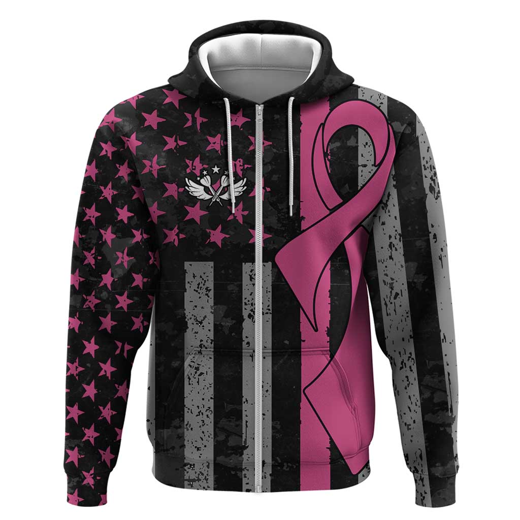 Personalized Pink Ribbon and American Flag Darts Hoodie TS04