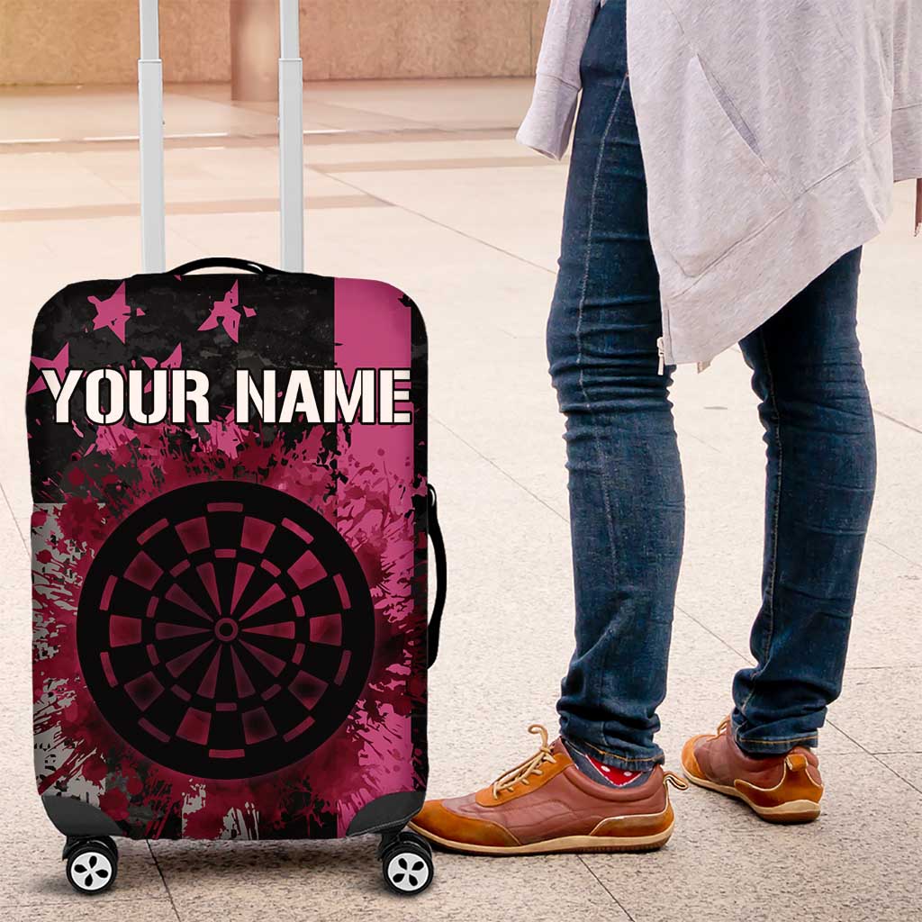 Personalized Pink Ribbon and American Flag Darts Luggage Cover TS04