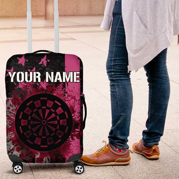 Personalized Pink Ribbon and American Flag Darts Luggage Cover TS04