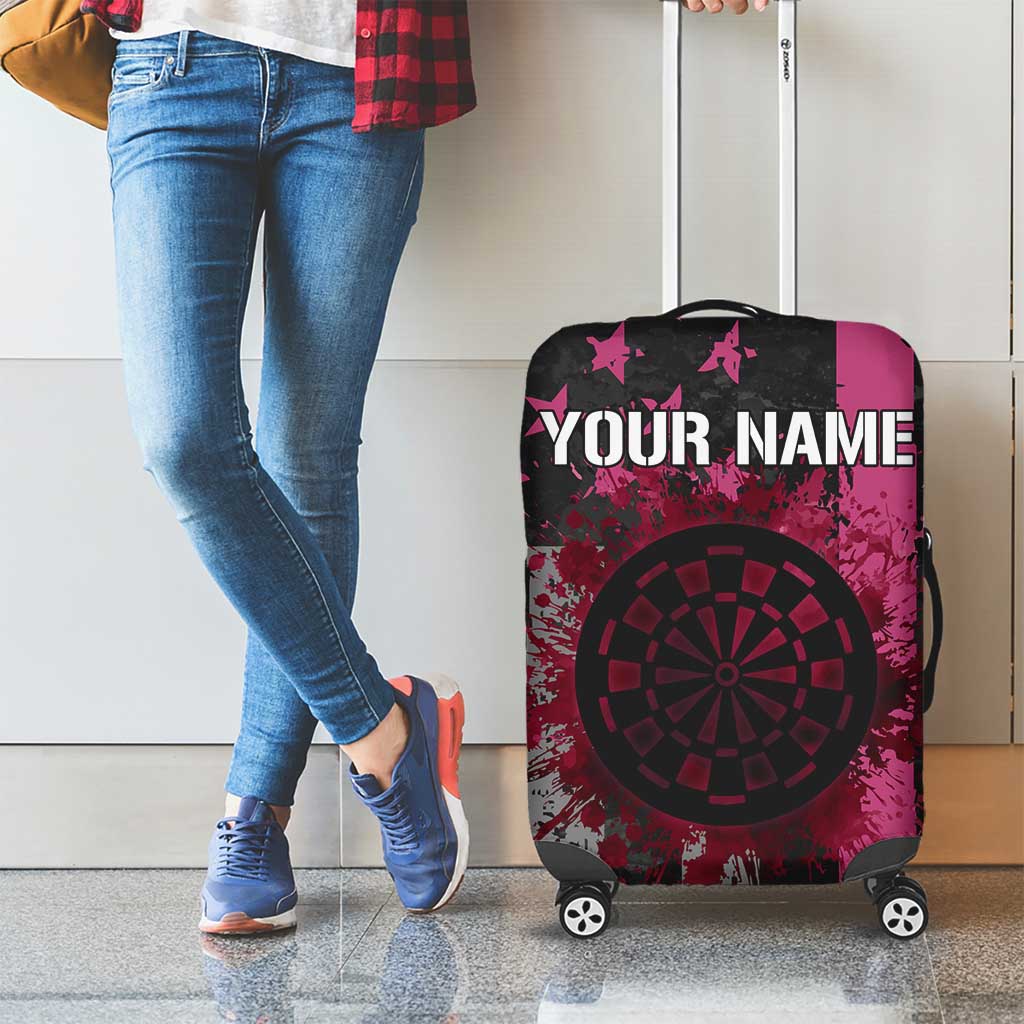 Personalized Pink Ribbon and American Flag Darts Luggage Cover TS04