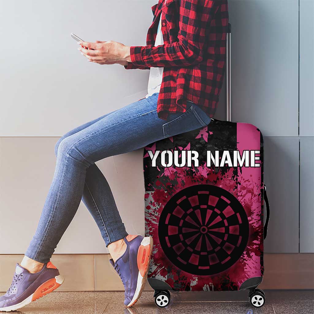 Personalized Pink Ribbon and American Flag Darts Luggage Cover TS04