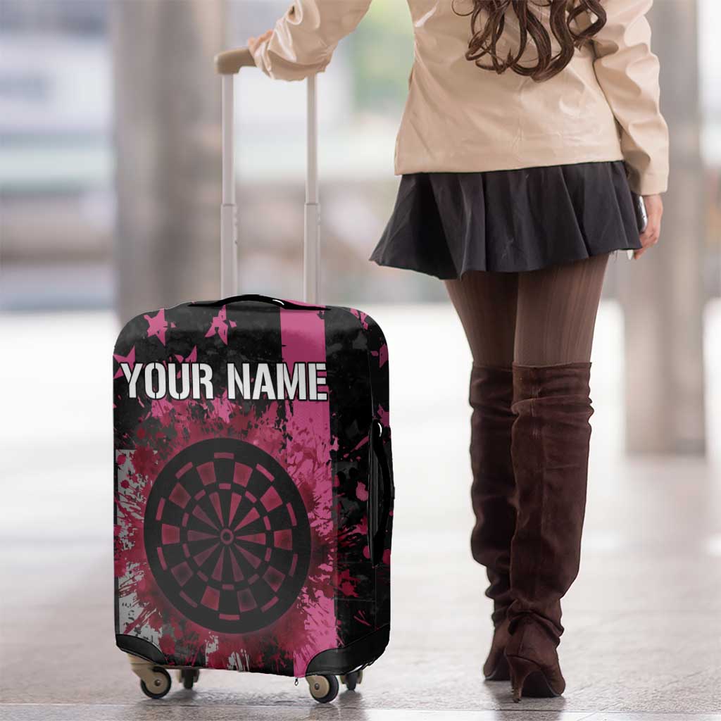 Personalized Pink Ribbon and American Flag Darts Luggage Cover TS04