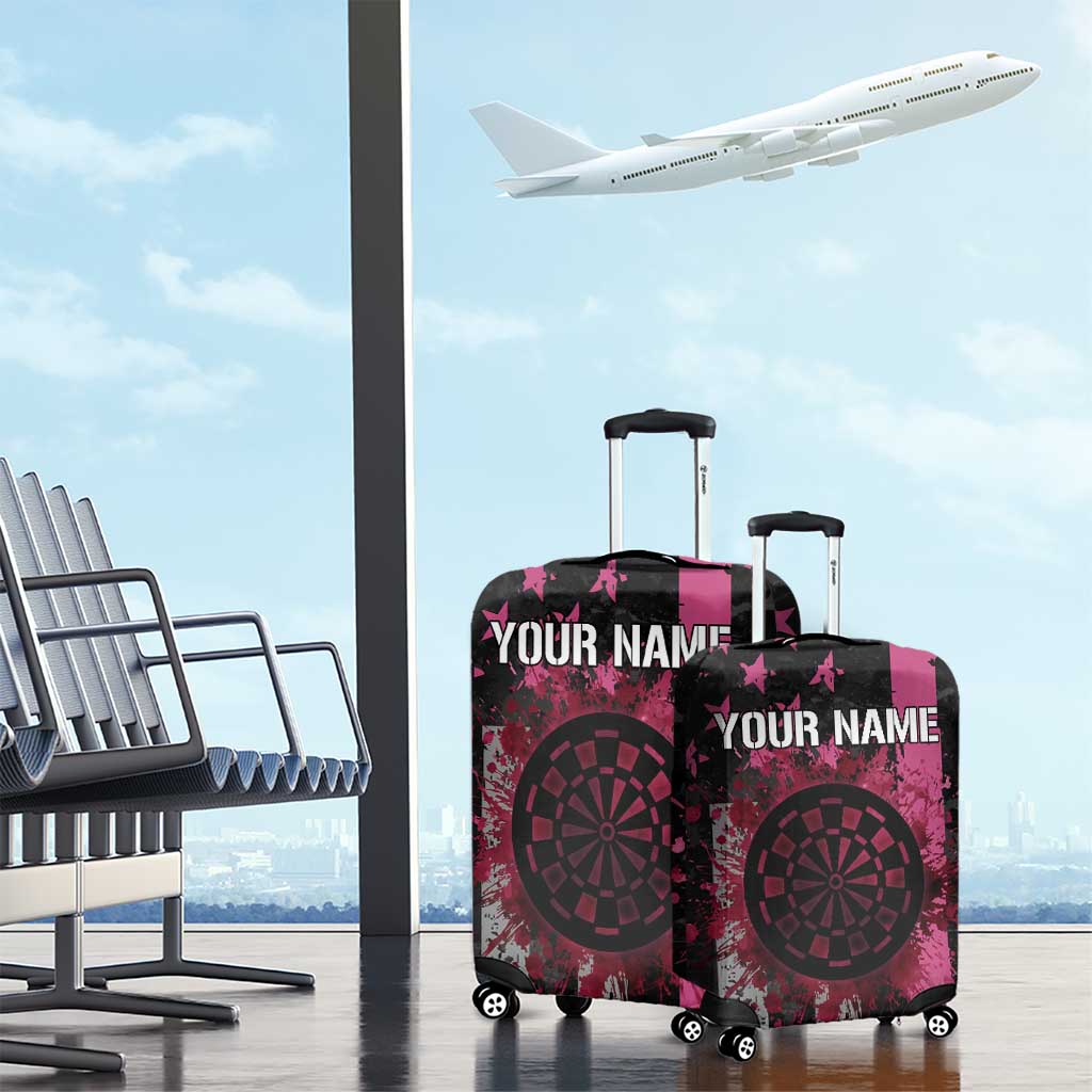 Personalized Pink Ribbon and American Flag Darts Luggage Cover TS04